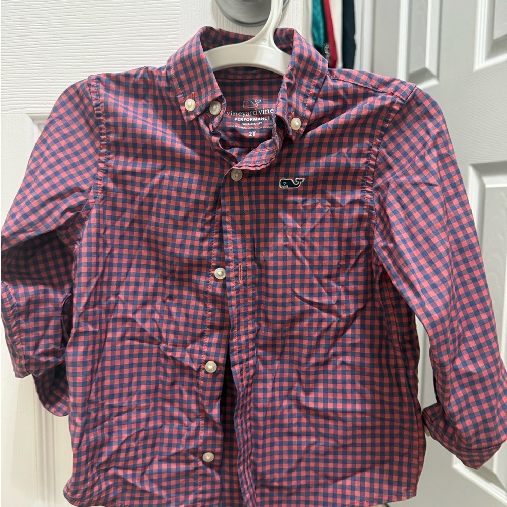 Vineyard Vines Kids' Navy and Pink Plaid Shirt